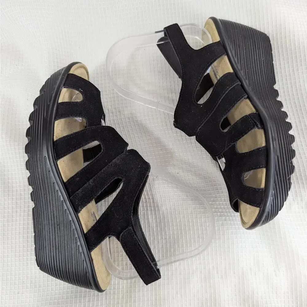 NWOT! SKECHERS! BLACK STRAPPY FAUX SUEDE, VELCRO STRAP SANDALS, HEELS! SZ 7 - Picture 10 of 10